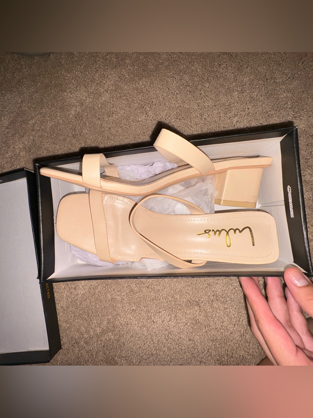 Lulu's Nude Square-Toe Double-Strap Block Heel Sandals - Low Heel Wedding Shoes
